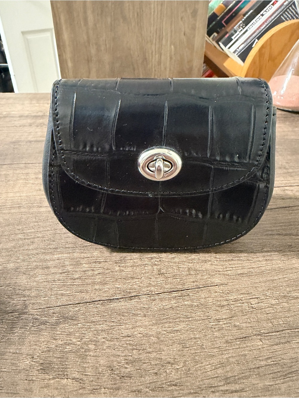 Coach  Black Croc-Embossed Turn-Lock Crossbody Bag
